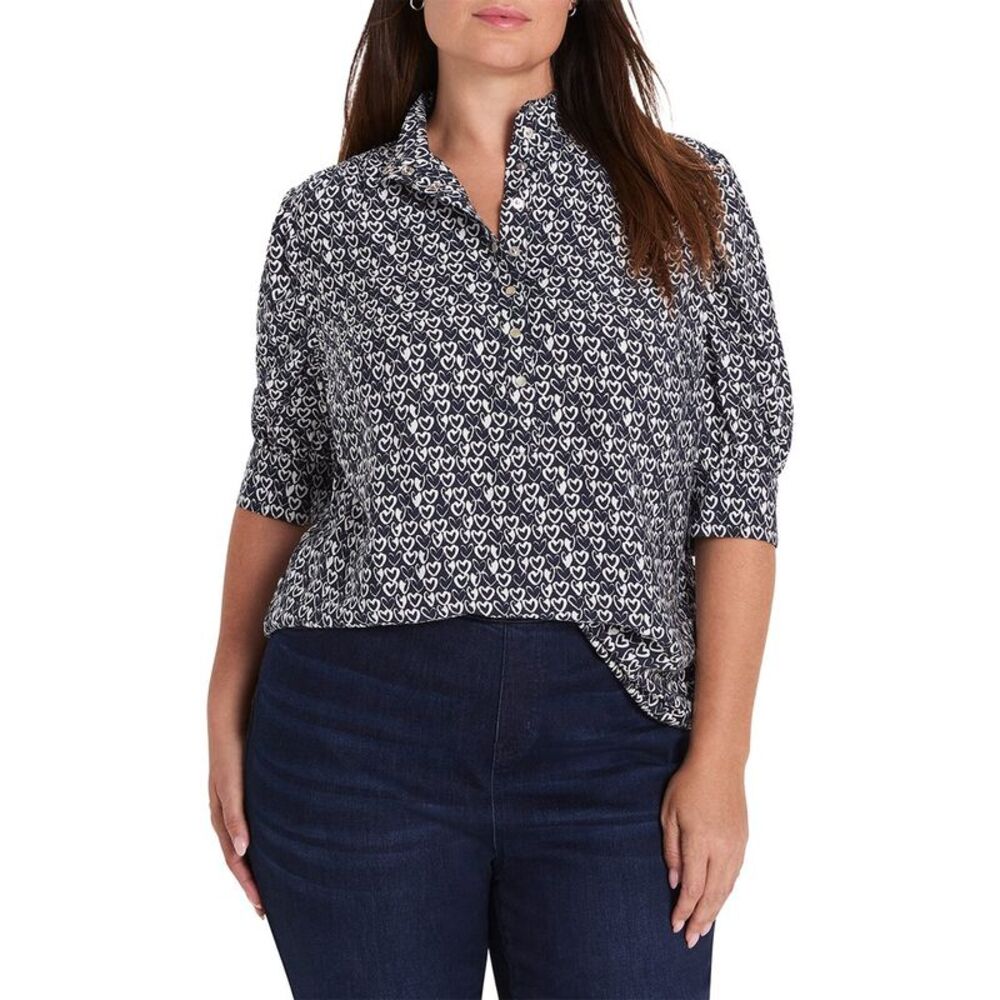 Nic & Zoe Womens  Plus Etched Hearts Shirt, Blue